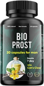 Frasco de Bio Prost, cápsulas con uña de gato para el apoyo urinario masculino