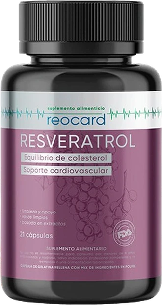 Frasco de Reocard, cápsulas de resveratrol para el apoyo cardiovascular